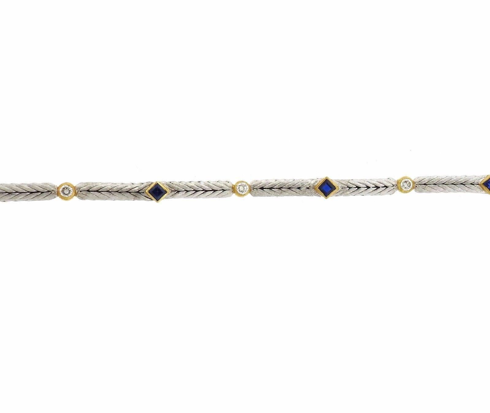 Buccellati Sapphire Diamond Gold Bracelet In New Condition In Lambertville, NJ