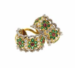 Orecchini a cerchio in oro con diamante e rubino smeraldo Buccellati