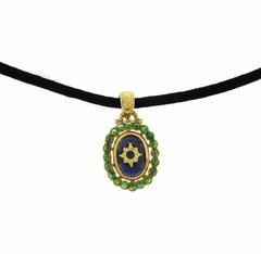 Buccellati Sapphire Emerald Gold Pendant Cord Necklace