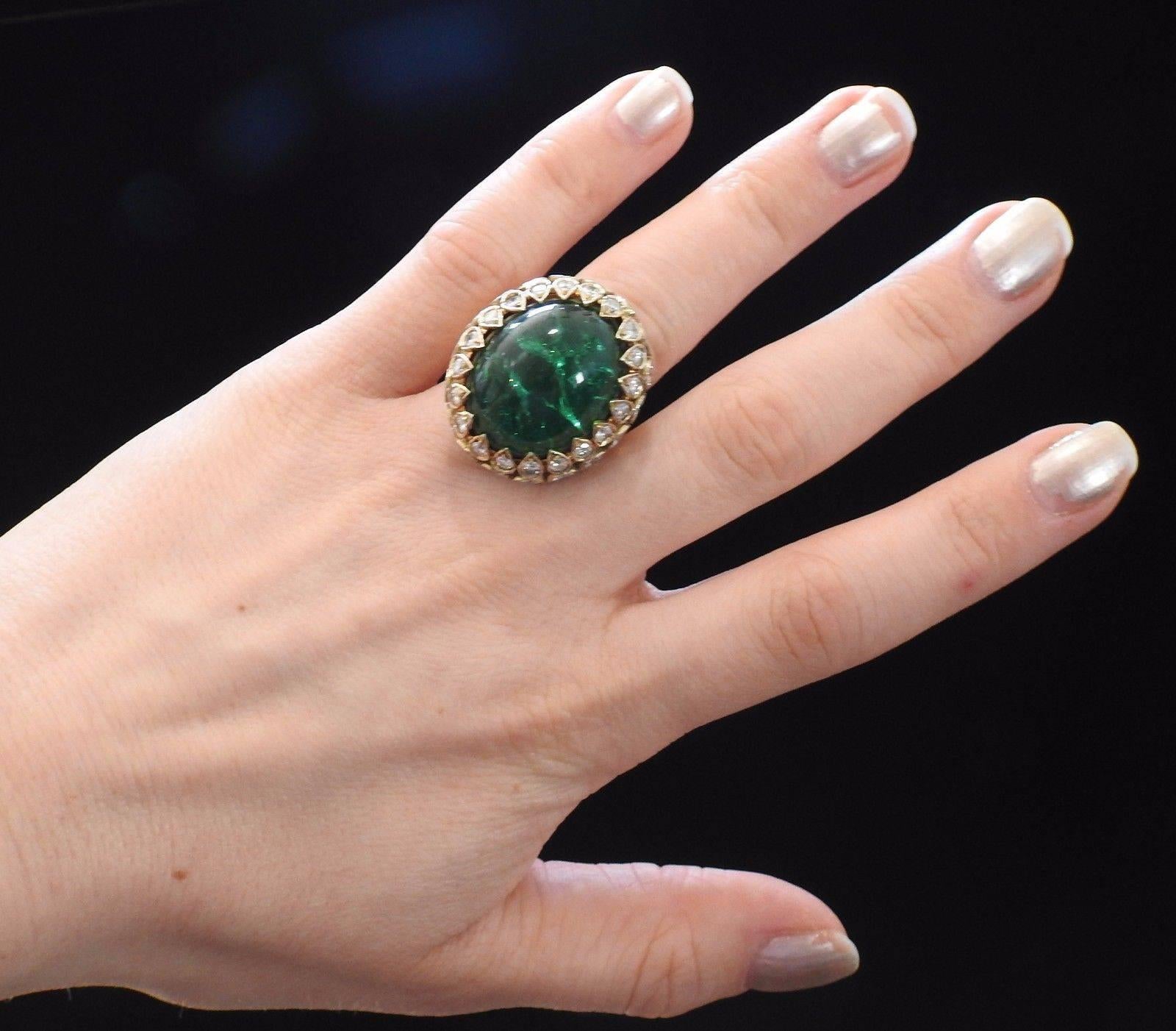 Magnificent Emerald Cabochon Diamond Gold Ring 1