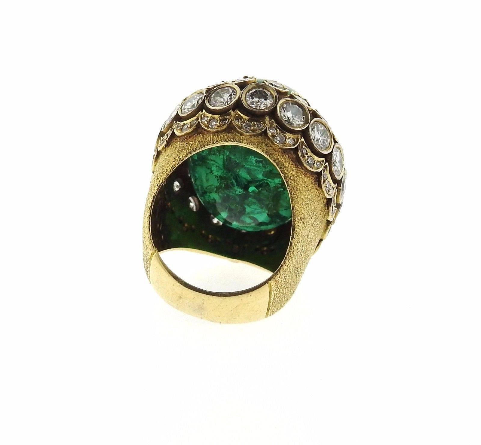 Magnificent Emerald Cabochon Diamond Gold Ring In Excellent Condition In Lambertville, NJ