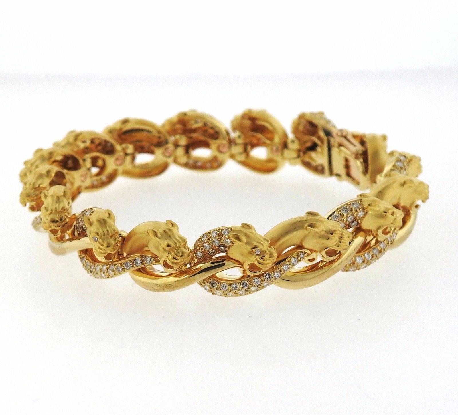 An 18k yellow gold bracelet set with approximately 1.10ctw of G/VS diamonds.  The bracelet measures 6 1/2
