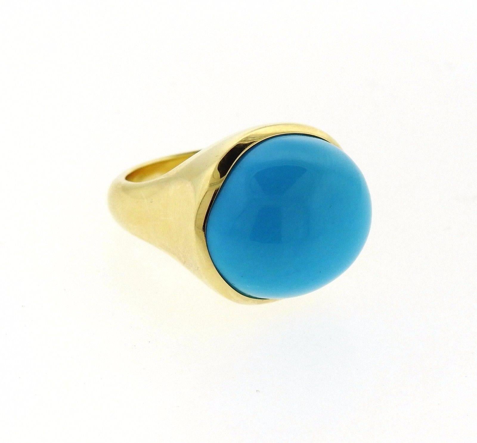 Tiffany & Co. Elsa Peretti Turquoise Cabochon Gold Ring In Excellent Condition In Lambertville, NJ