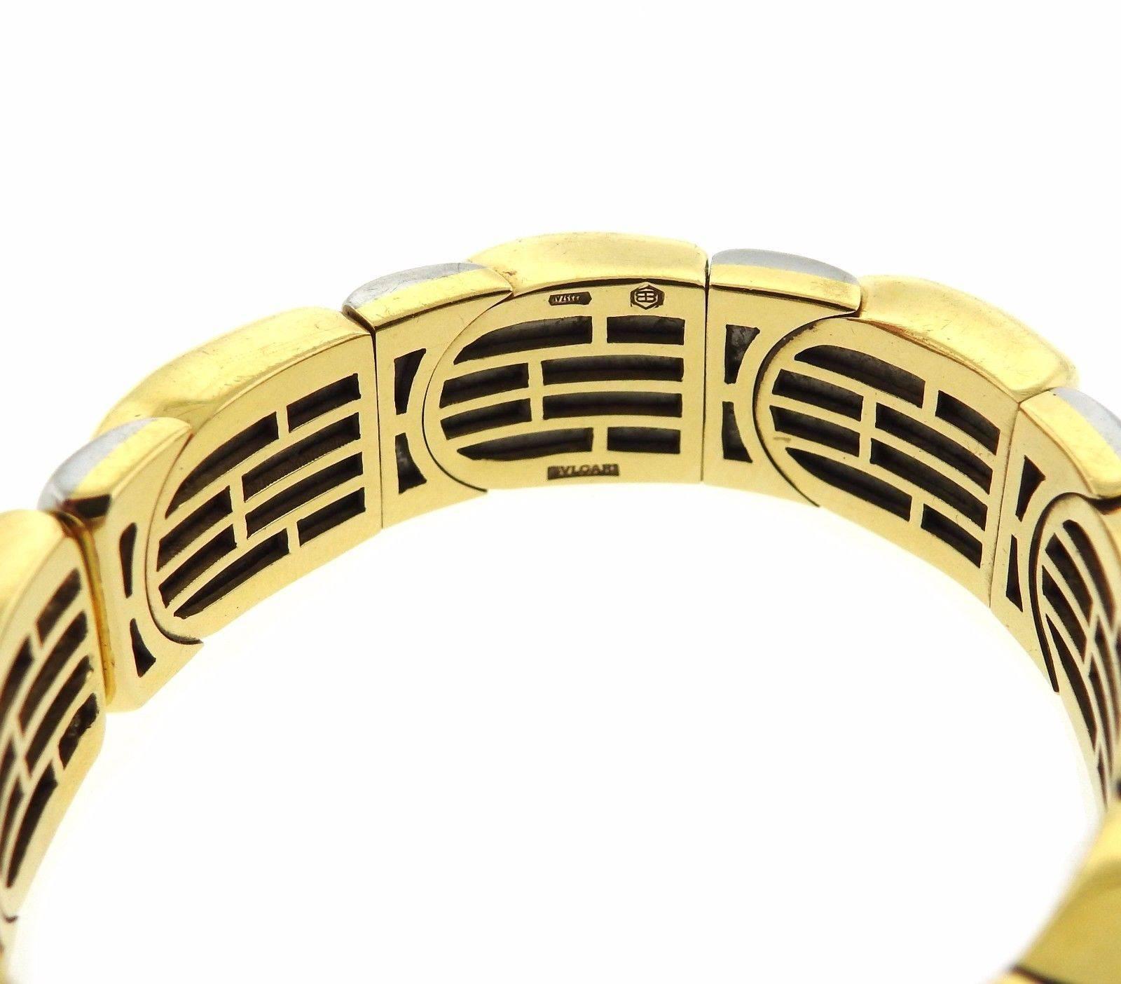 An 18k yellow and white gold bracelet by Bulgari.  The bracelet will fit up to a 6 1/4