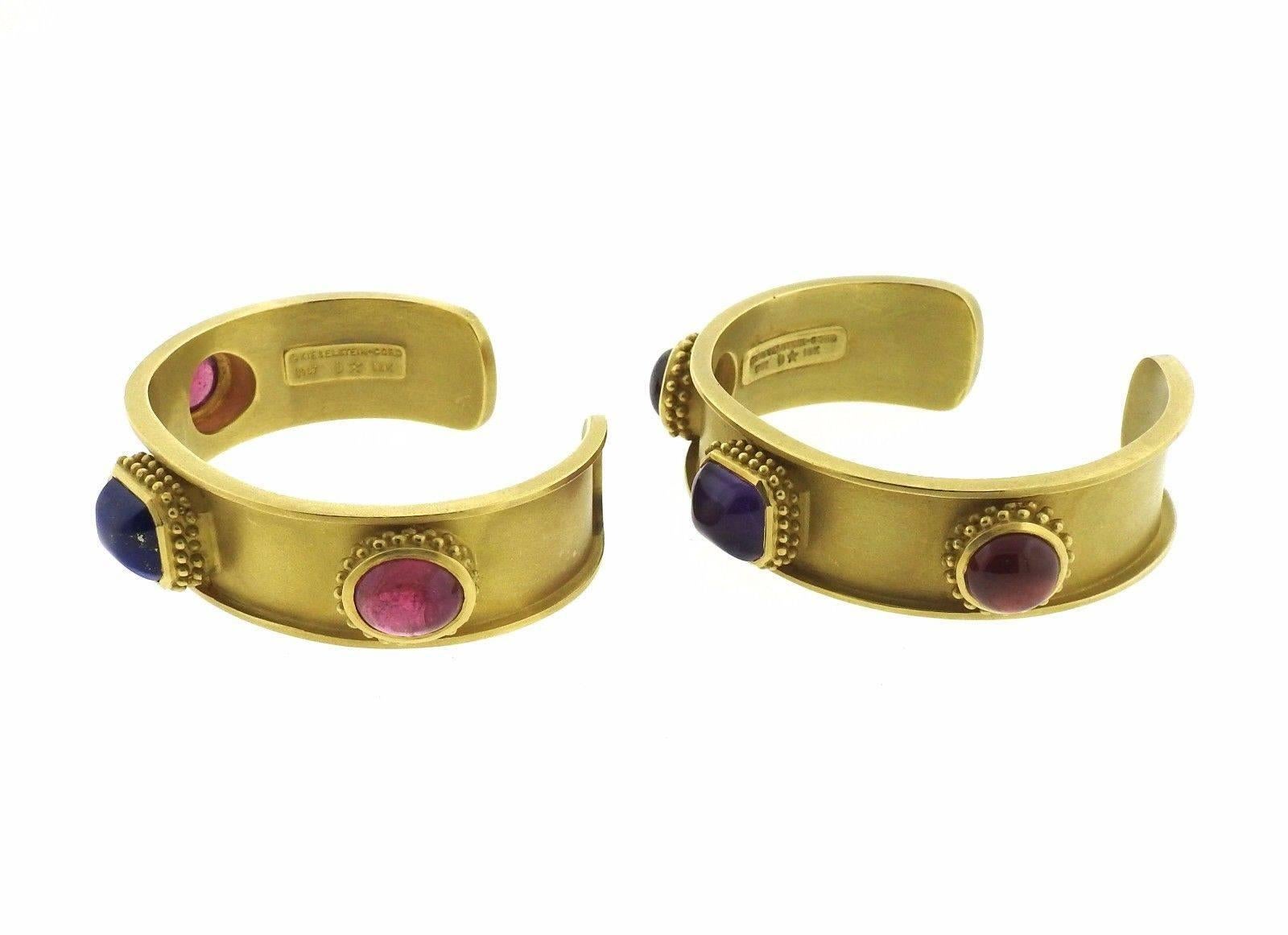 1987 Kieselstein Cord Gemstone Gold Cuff Bracelets 1