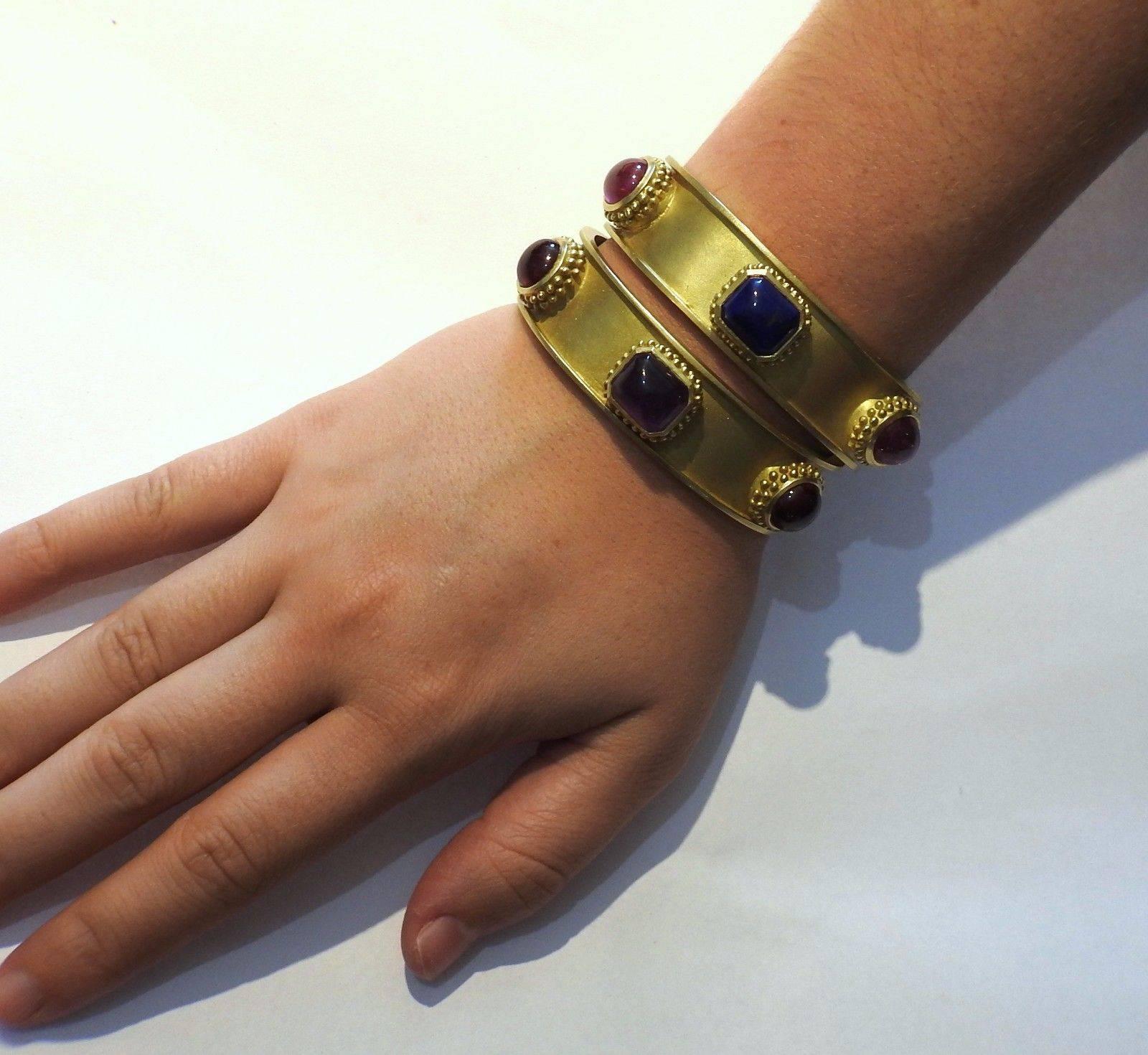 1987 Kieselstein Cord Gemstone Gold Cuff Bracelets 2