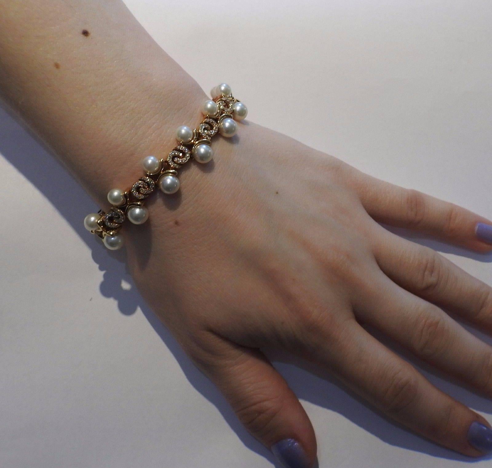 Marina B Pearl Diamond Gold Necklace Bracelet Earrings Set 4