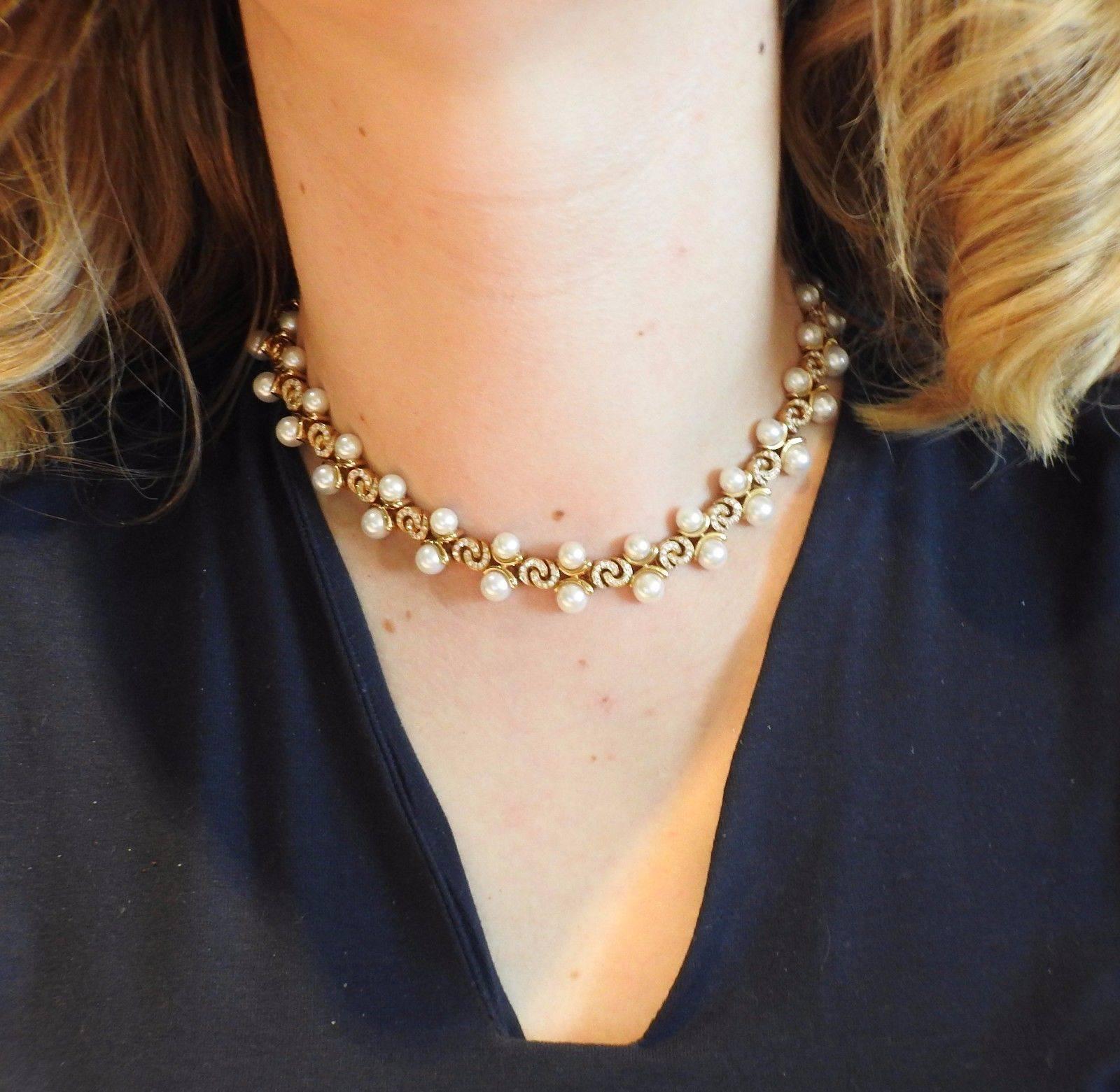 Marina B Pearl Diamond Gold Necklace Bracelet Earrings Set 6