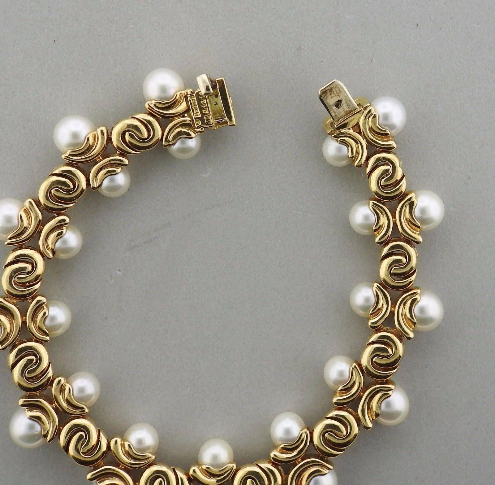 Marina B Pearl Diamond Gold Necklace Bracelet Earrings Set 3