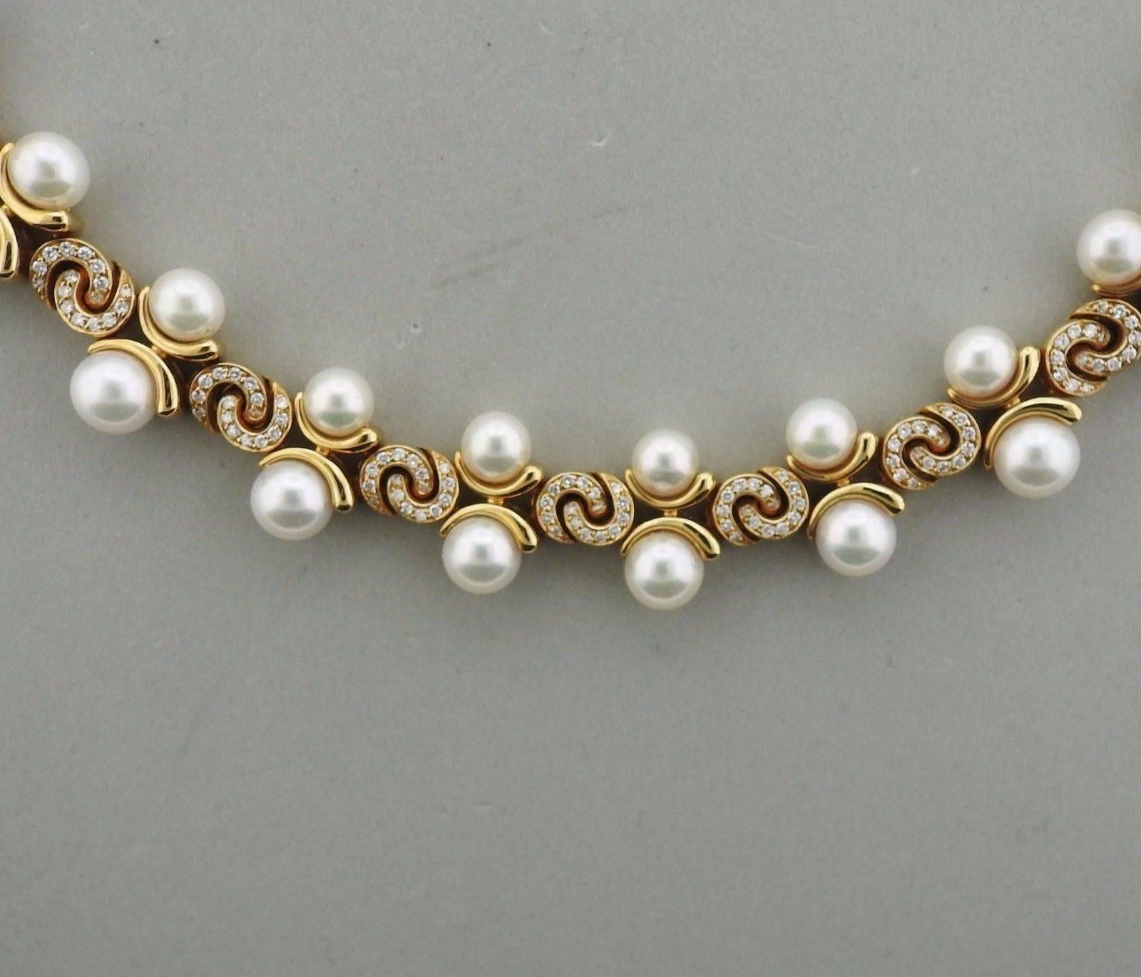 Marina B Pearl Diamond Gold Necklace Bracelet Earrings Set 1