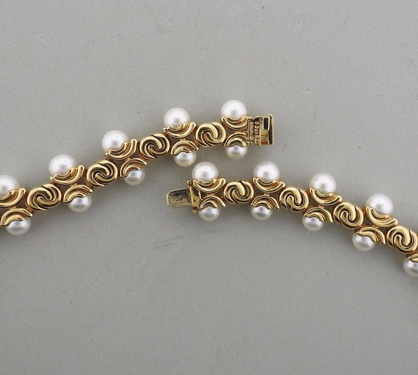 Marina B Pearl Diamond Gold Necklace Bracelet Earrings Set 2