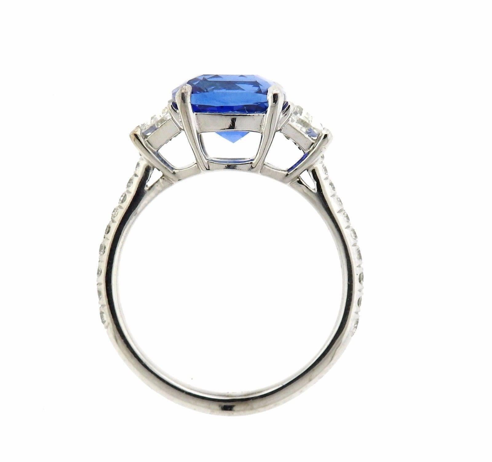 GIA 4.04 carat Natural Sapphire Diamond Platinum Engagement Ring In Excellent Condition In Lambertville, NJ