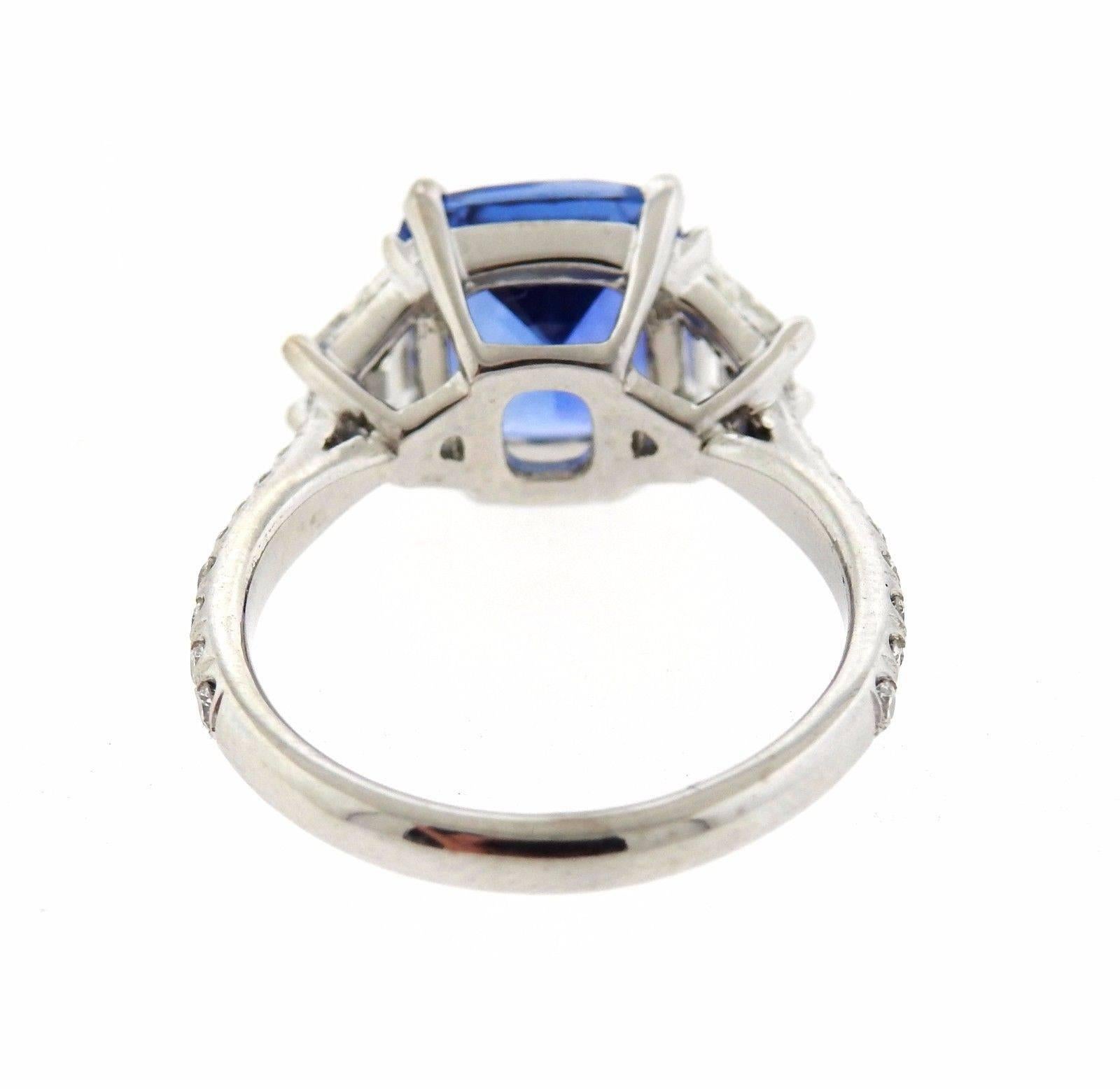 Women's GIA 4.04 carat Natural Sapphire Diamond Platinum Engagement Ring