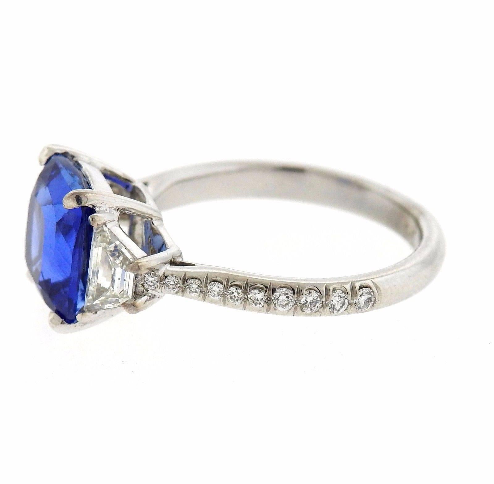 GIA 4.04 carat Natural Sapphire Diamond Platinum Engagement Ring 1