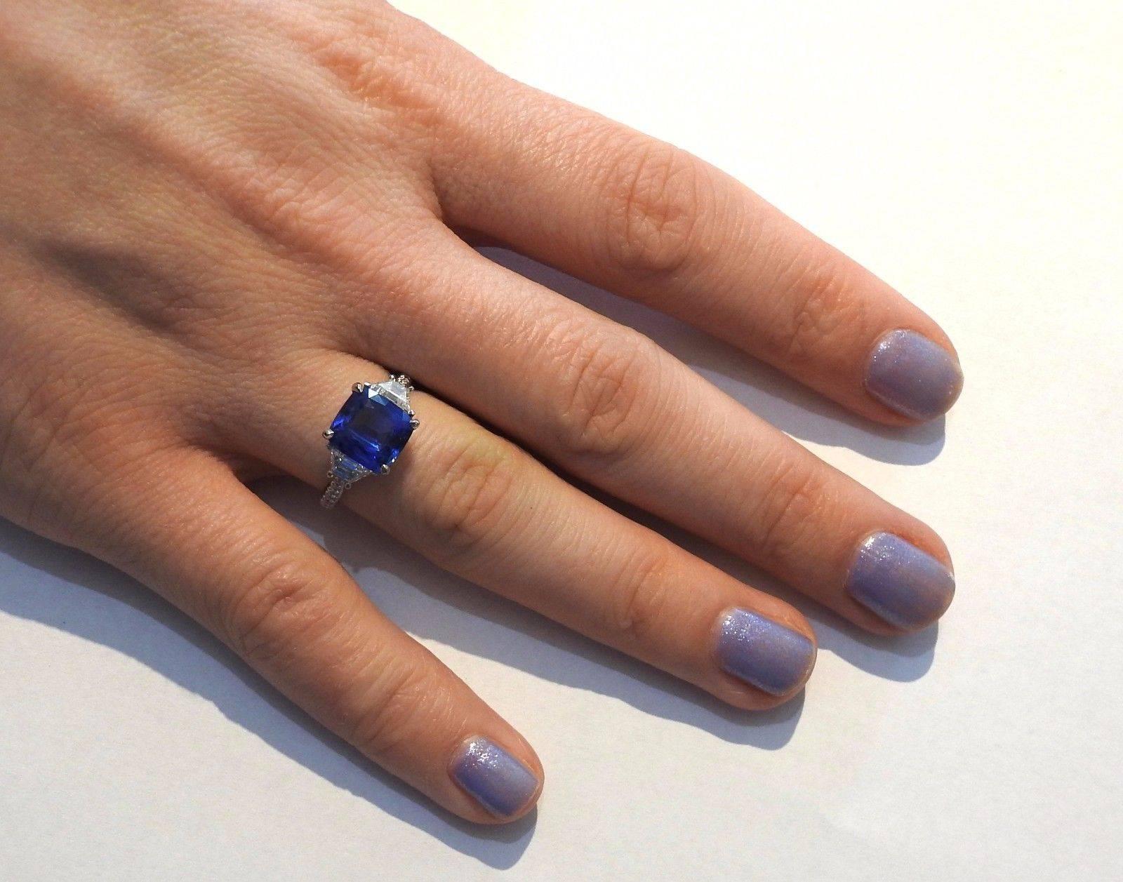 GIA 4.04 carat Natural Sapphire Diamond Platinum Engagement Ring 3