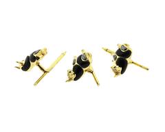 Asch Grossbardt Gold Onyx Hematite Emerald Diamond Bull Cufflinks Stud Set