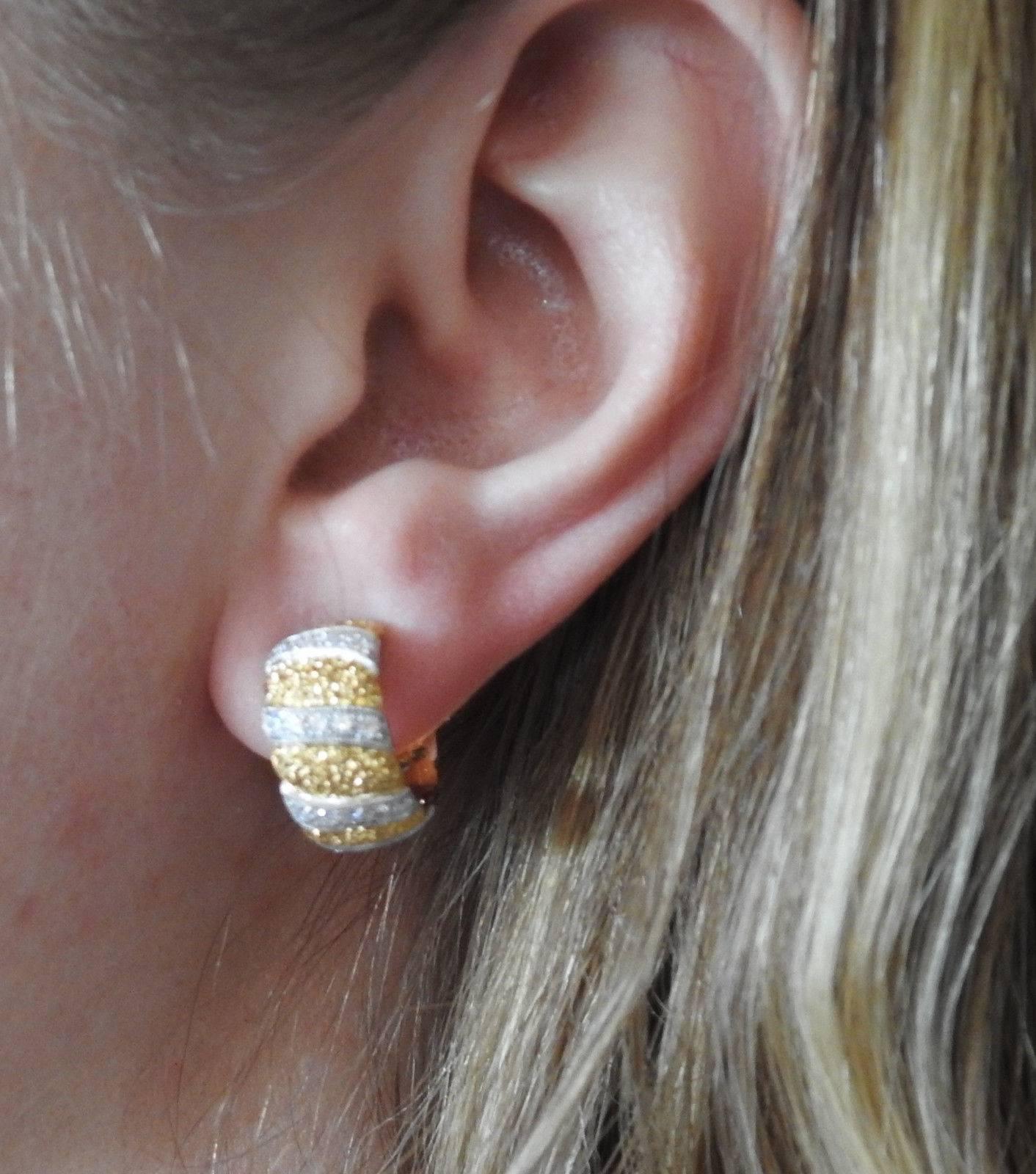 Women's Buccellati Gold Diamond Hoop Earrings For Sale