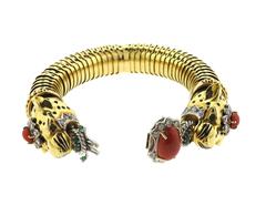 Impressive Coral Emerald Diamond Gold Leopard Bracelet