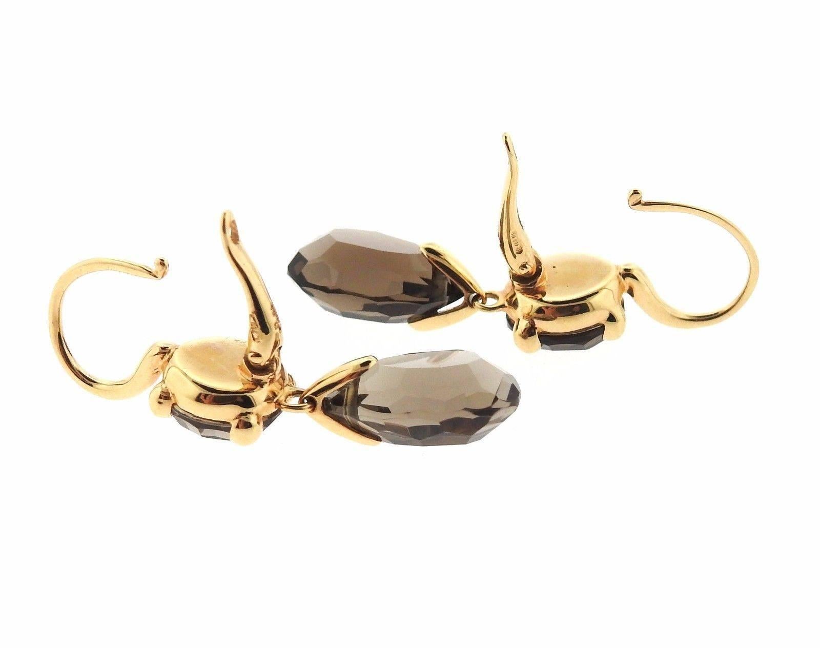 Pomellato Lola Gold Smokey Quartz Drop Earrings In Excellent Condition In Lambertville, NJ