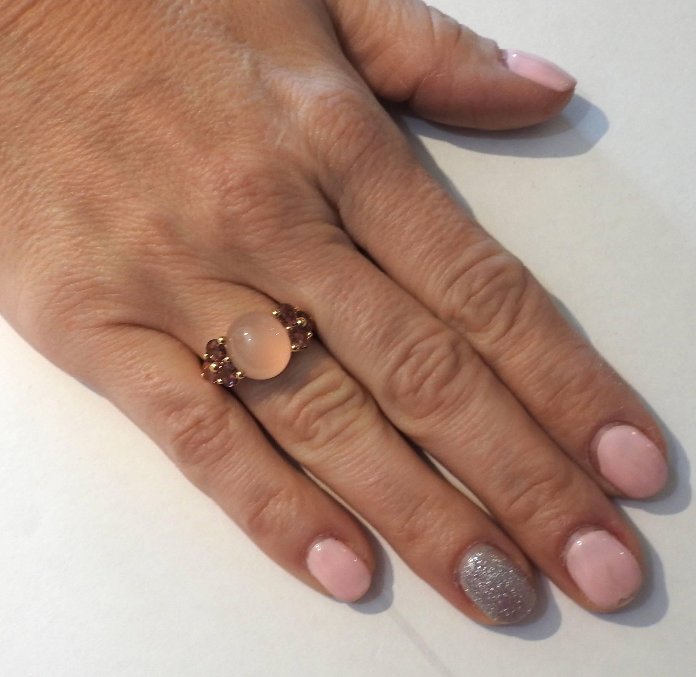 Pomellato Luna 18k Gold Rose Quartz Pink Tourmaline Ring In New Condition In Lambertville, NJ