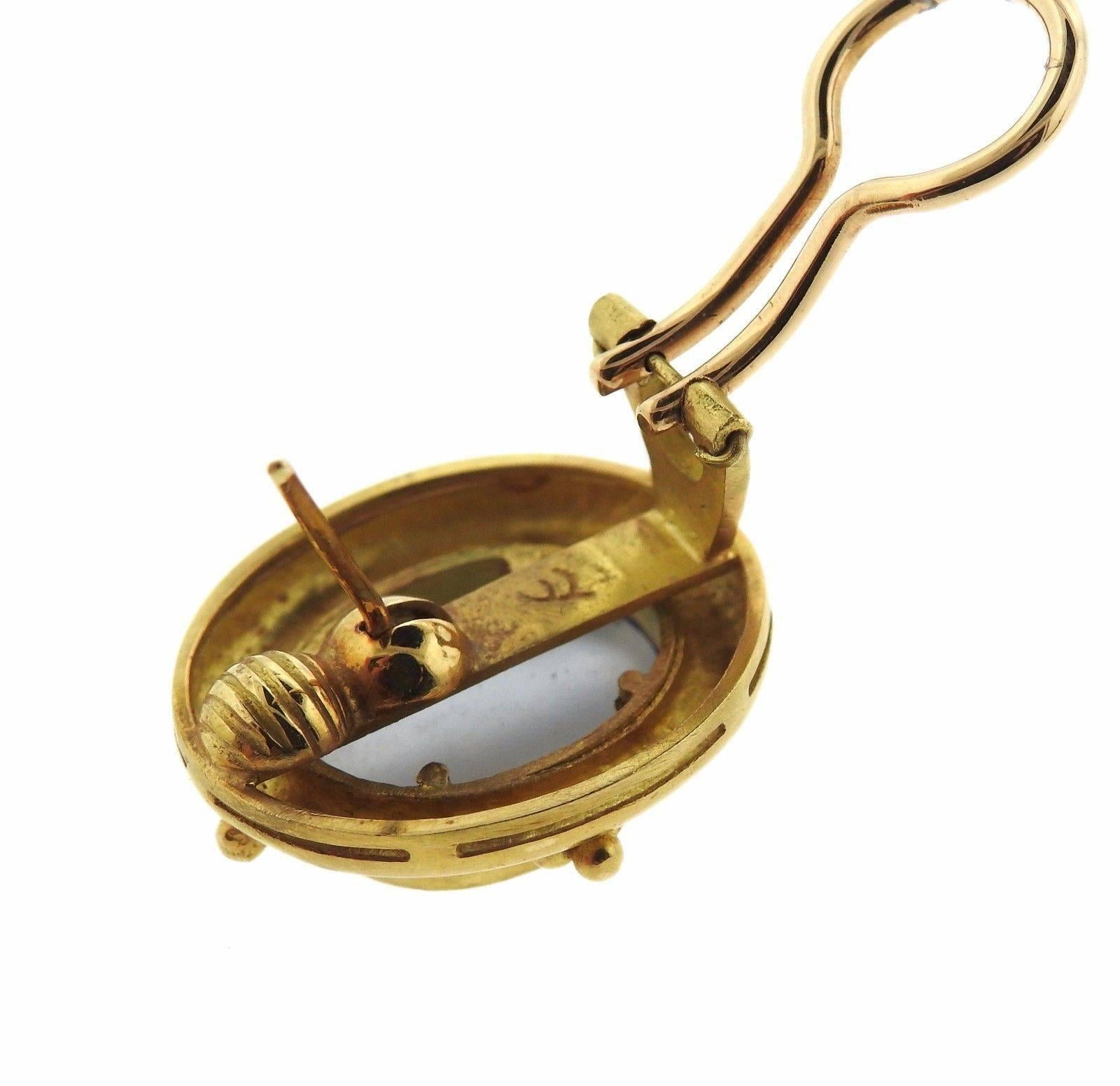 Women's Elizabeth Locke Gold Venetian Glass Intaglio Mother of Pearl Earrings