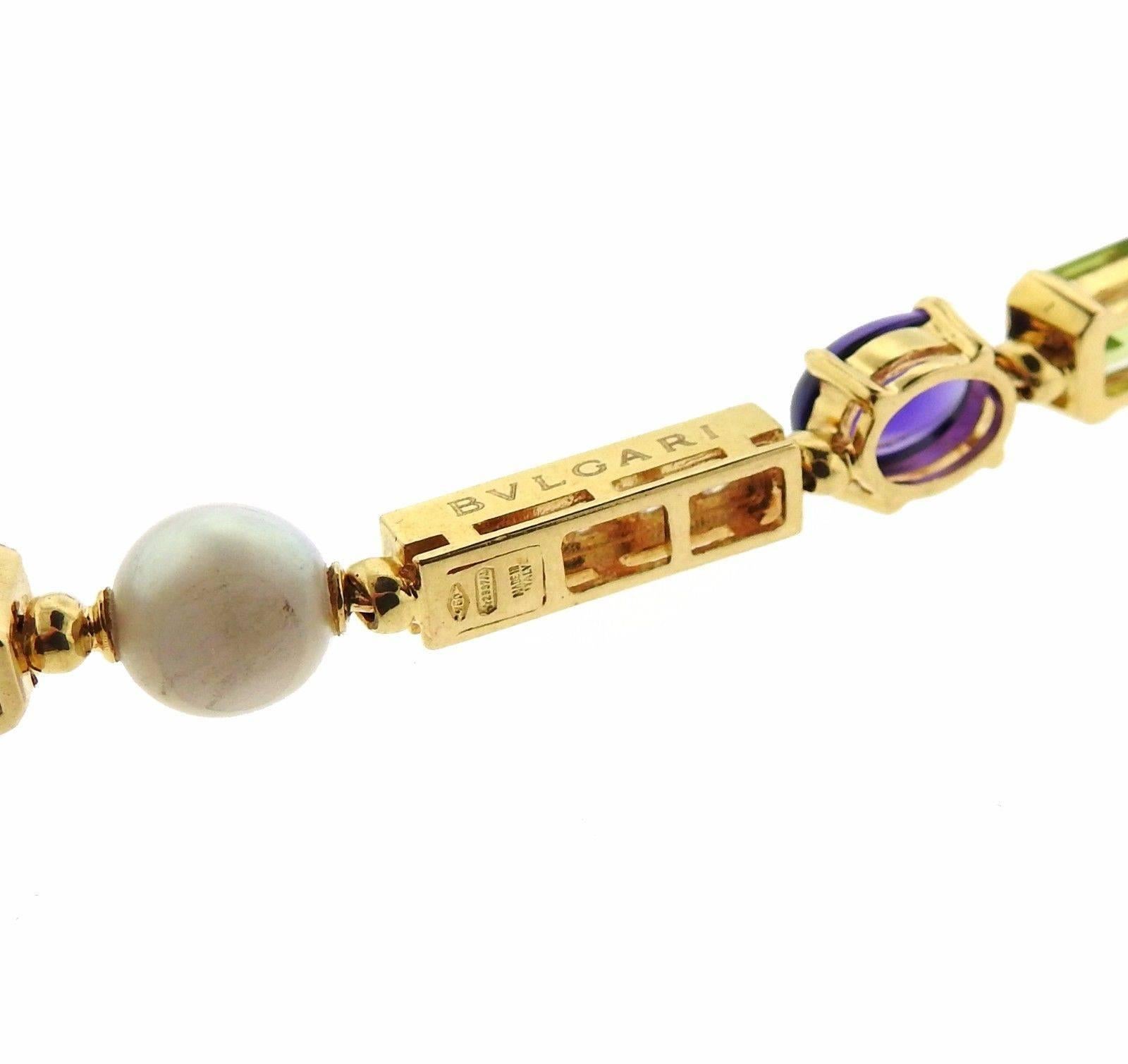 Bulgari Allegra Gold Diamond Multi Gemstone Pearl Pendant Necklace In Excellent Condition In Lambertville, NJ