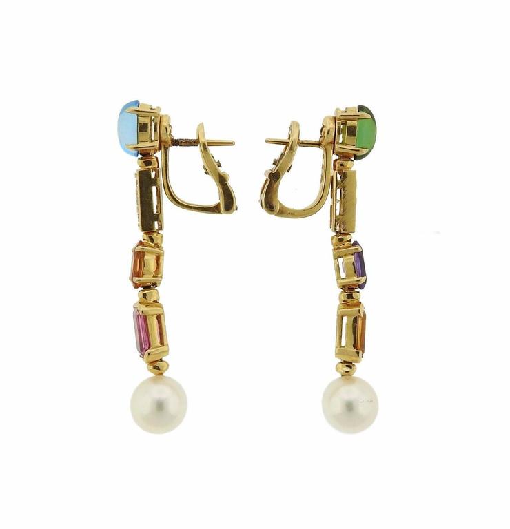 Bulgari Allegra Gold Diamond Multi Gemstone Pearl Earrings At 1stdibs Bulgari Allegra Gold Diamond Multi Gemstone Pearl Earrings In Excellent Condition For Lahaska