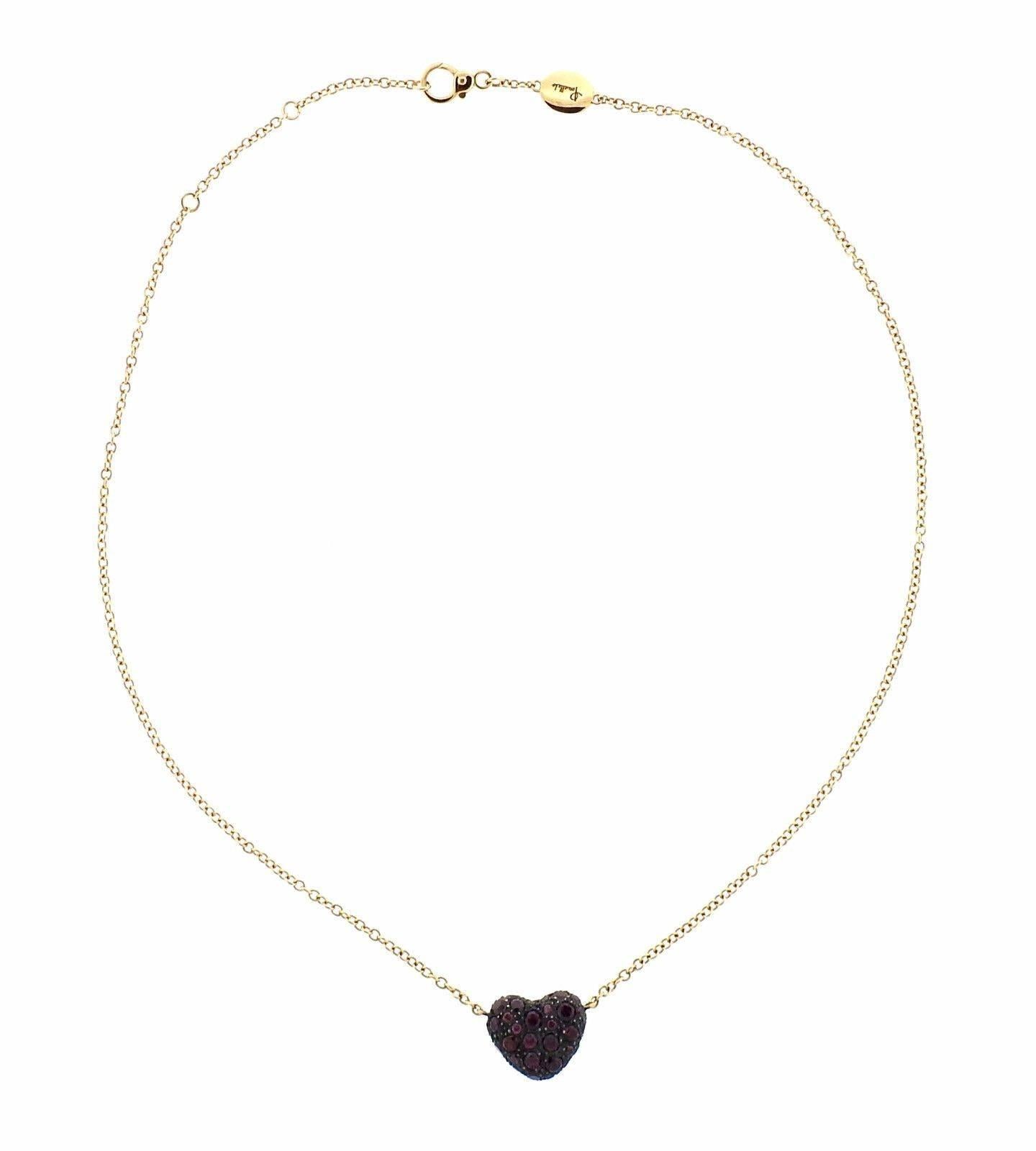 Pomellato Tabou Gold Burnished Silver Rhodolite Heart Pendant Necklace In Excellent Condition In Lambertville, NJ