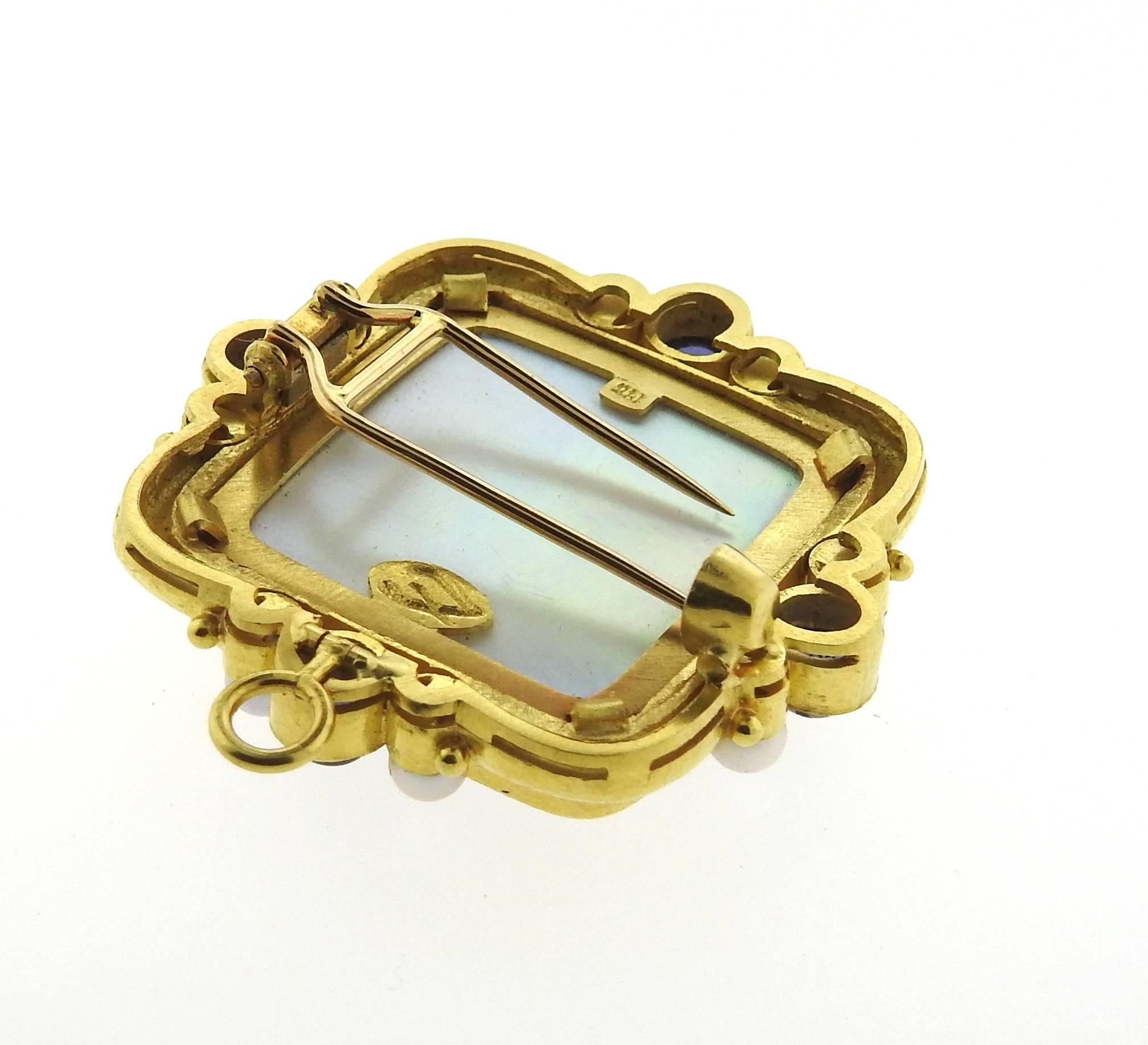 Women's Elizabeth Locke Gold Pearl Sapphire Venetian Glass Intaglio Pendant Brooch