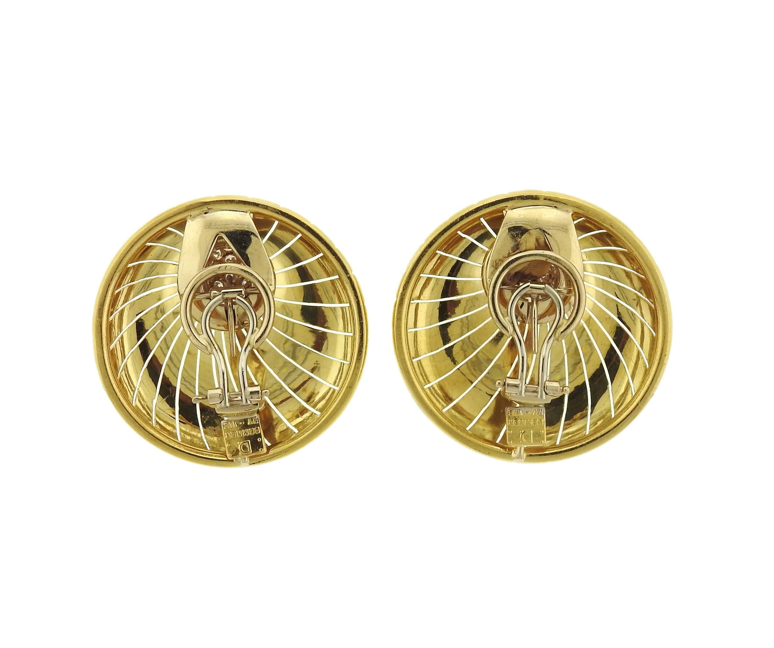 Demner Large Gold Diamond Disc Earrings  1