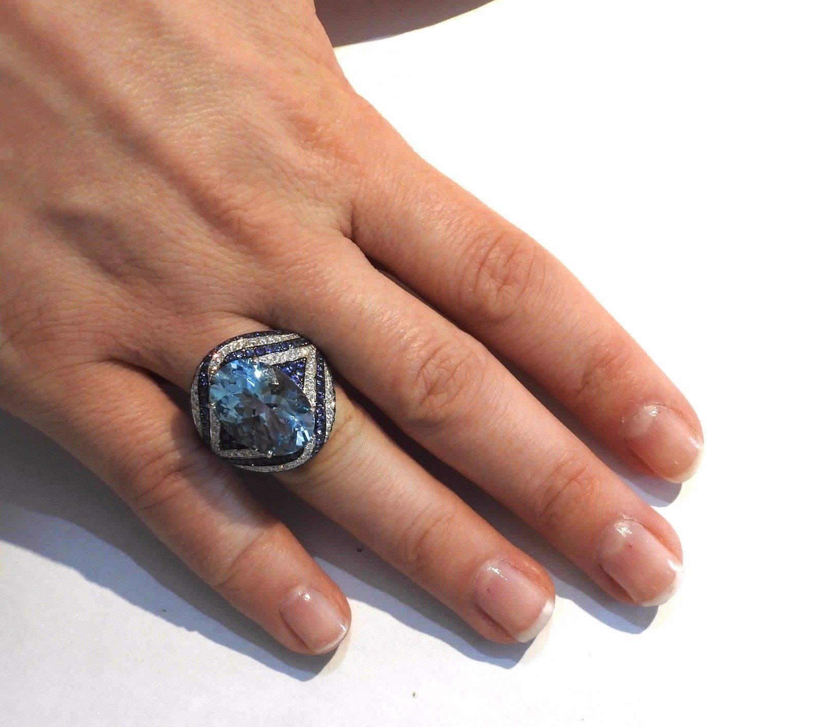 Women's Asprey Gold Diamond Sapphire Blue Topaz Cocktail Ring