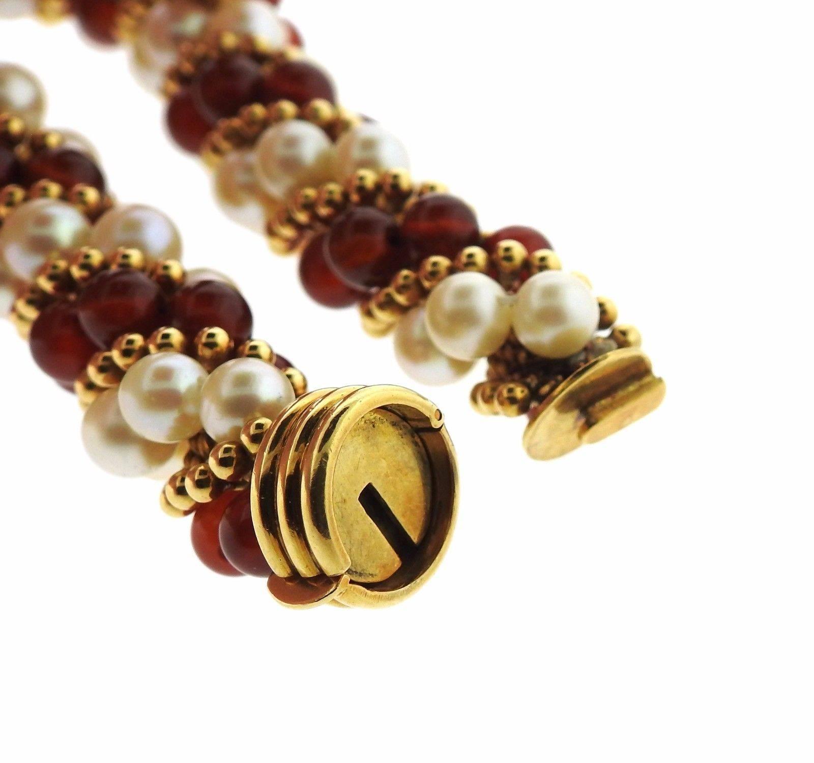 Women's 1960s Gold Pearl Carnelian Twist Bracelet