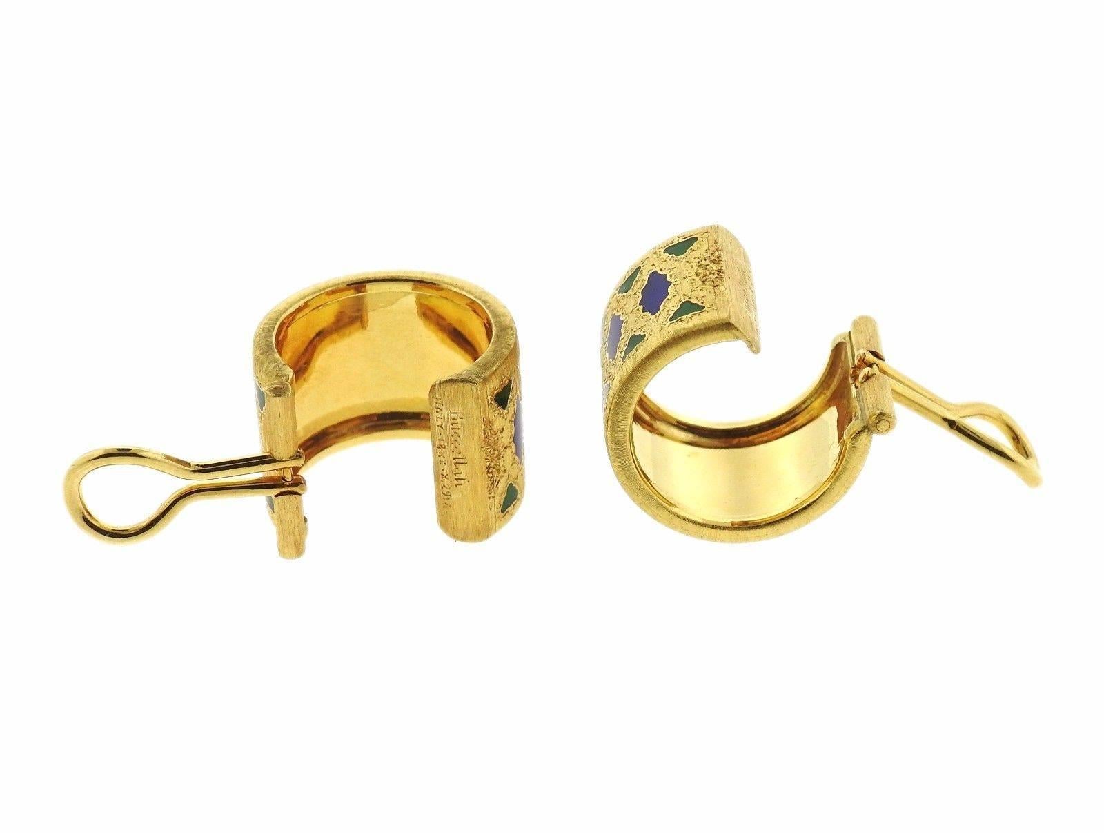 Buccellati Gold Enamel Hoop Earrings In Excellent Condition In Lambertville, NJ