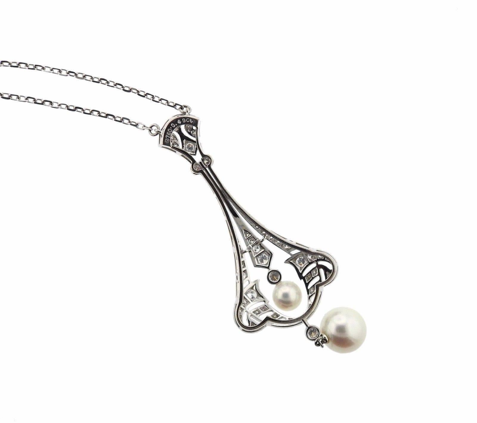 Mikimoto Gold Diamond Pearl Drop Pendant Necklace In Excellent Condition In Lambertville, NJ