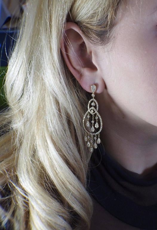 Impressive Diamond Gold Long Drop Chandelier Earrings at 1stDibs