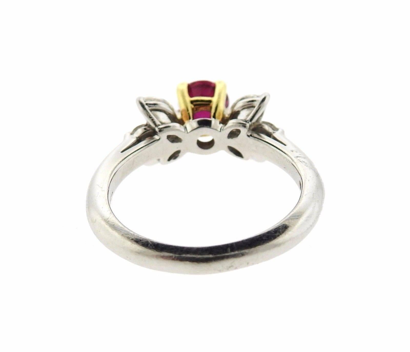Tiffany & Co. Ruby Diamond Gold Platinum Vickie Ring In Excellent Condition In Lambertville, NJ