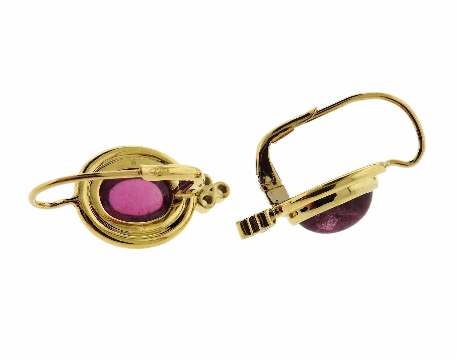 Temple St. Clair Pink Tourmaline Diamond Gold Earrings In Excellent Condition In Lambertville, NJ