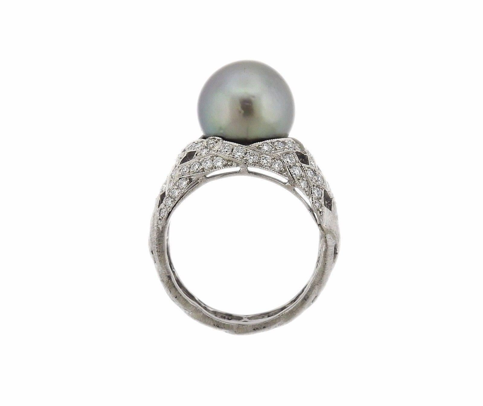 Buccellati Gold Pearl Diamond Cocktail Ring  In Excellent Condition For Sale In Lambertville, NJ
