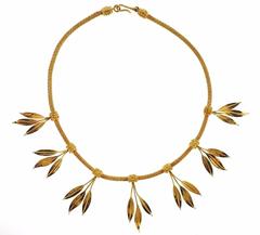 Vintage Lalaounis Greece Gold Leaf Motif Necklace