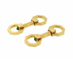 Retro Emerald Gold Stirrup Cufflinks