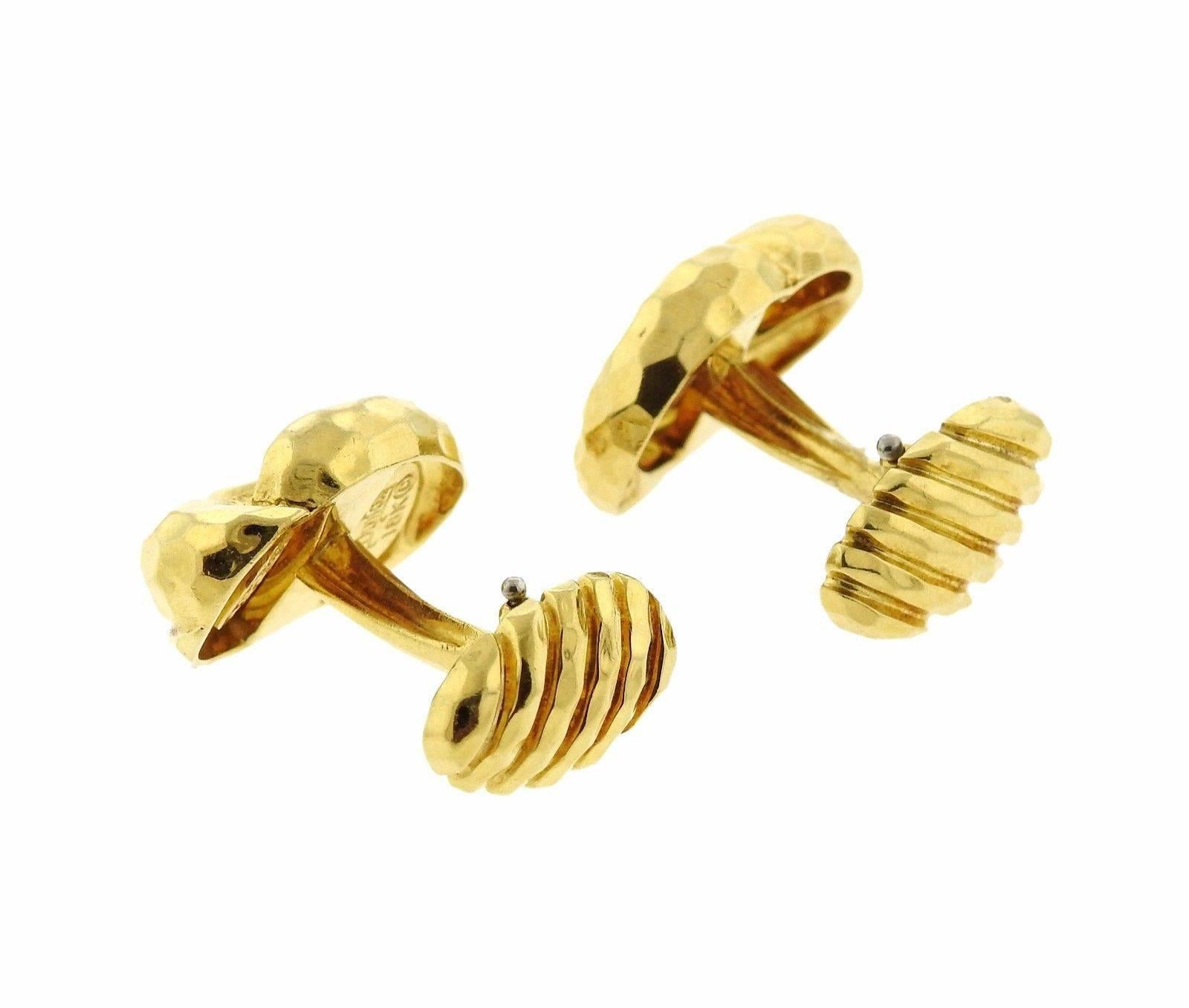 Henry Dunay Hammered Gold Knot Cufflinks In Excellent Condition In Lambertville, NJ