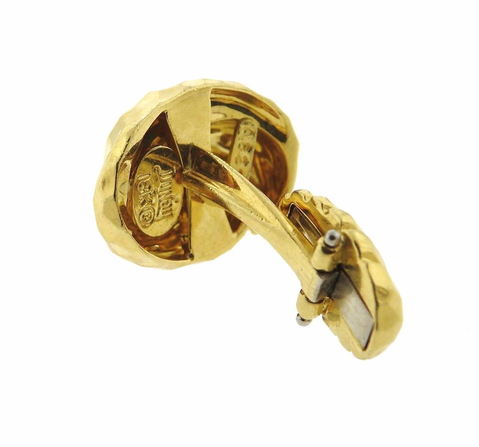Women's or Men's Henry Dunay Hammered Gold Knot Cufflinks