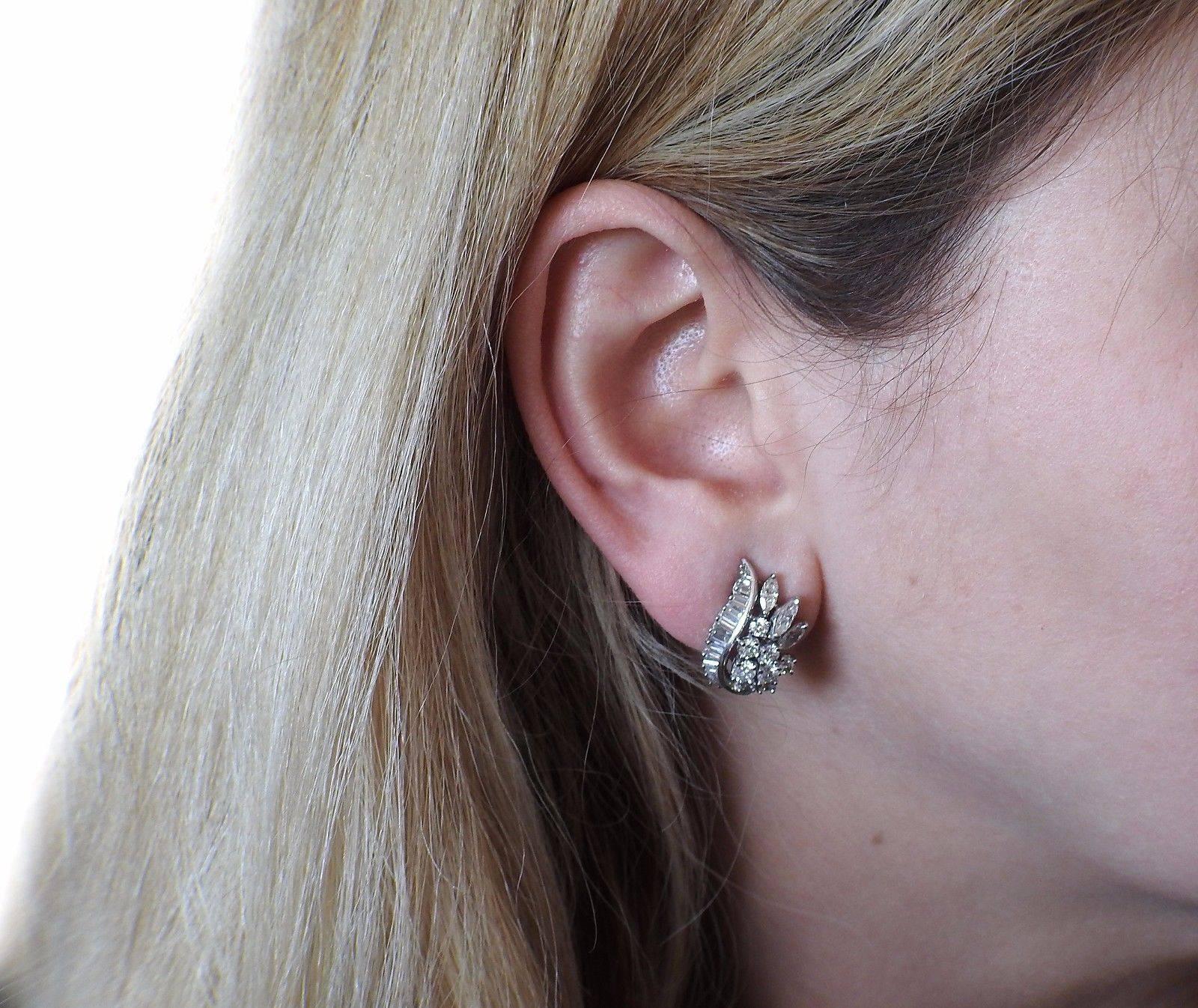 Women's or Men's 1950s Diamond Gold Earrings