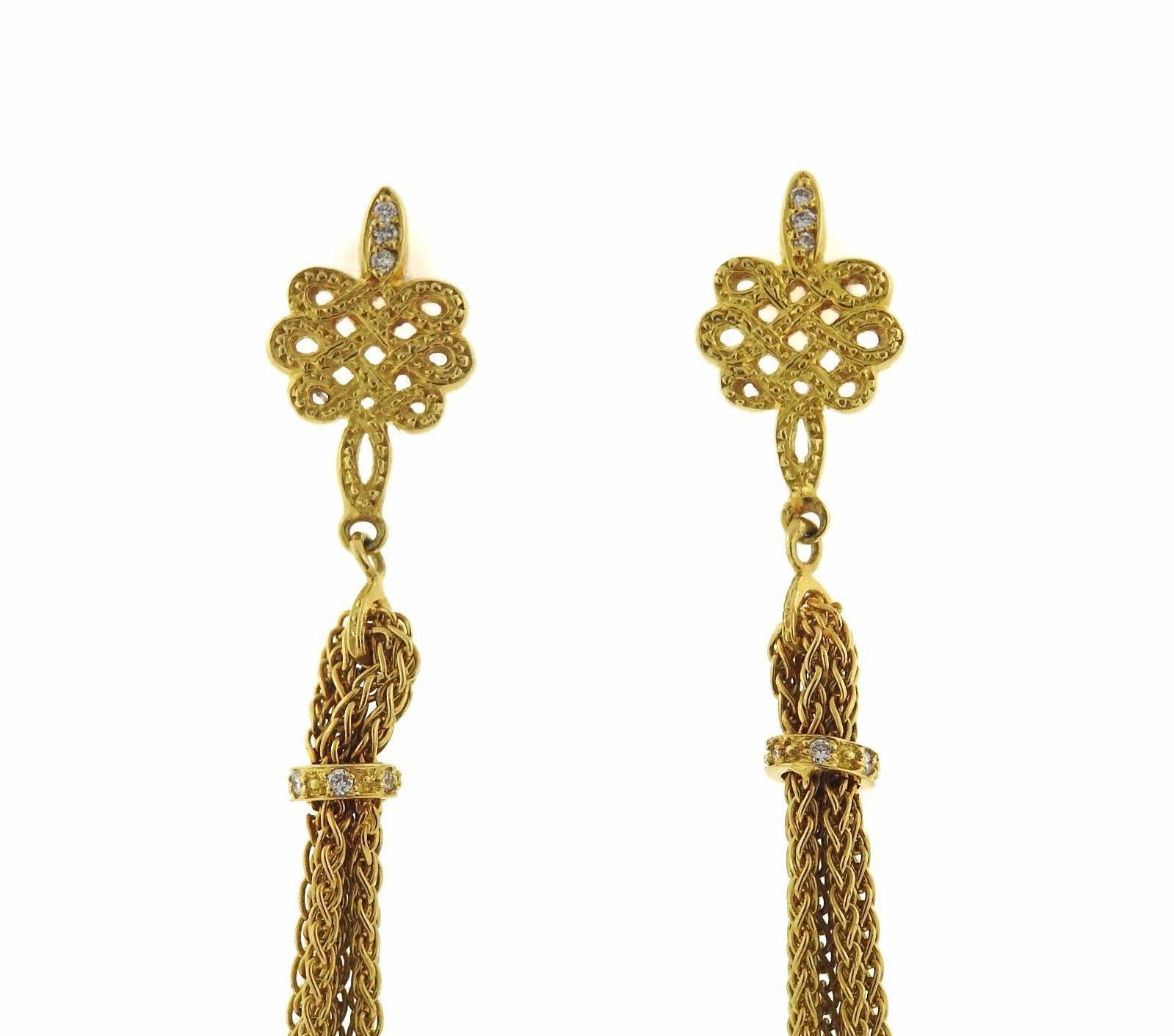 H. Stern Diane Von Furstenberg Diamond Gold Tassel Earrings In Excellent Condition In Lambertville, NJ