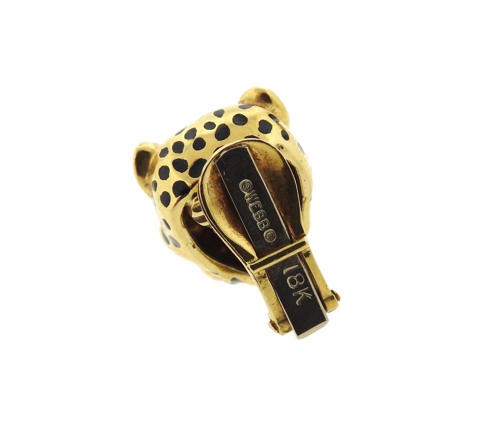 Women's David Webb Ruby Enamel Gold Leopard Earrings