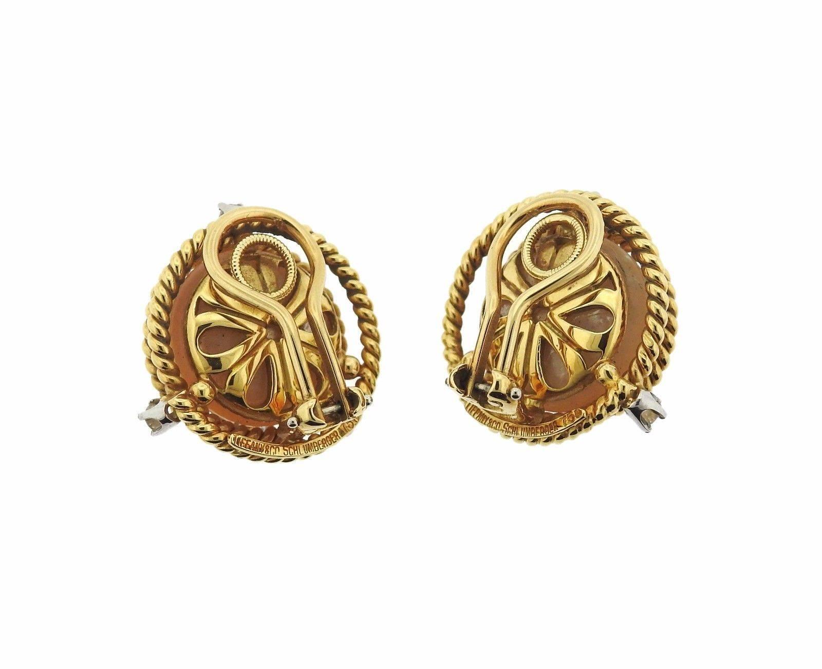 Tiffany & Co. Schlumberger Pearl Diamond Rope Gold Earrings In Excellent Condition In Lambertville, NJ