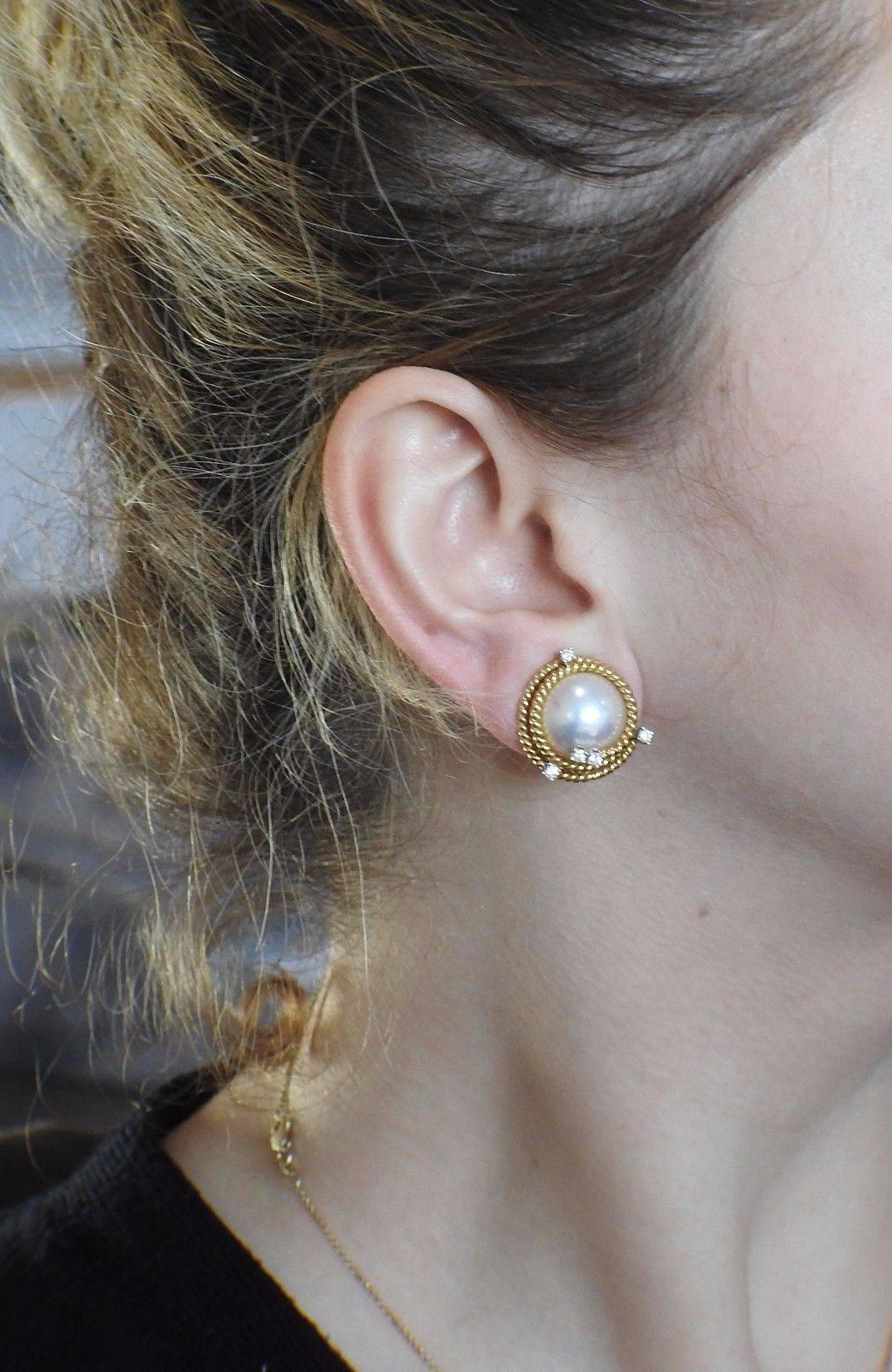 Women's Tiffany & Co. Schlumberger Pearl Diamond Rope Gold Earrings