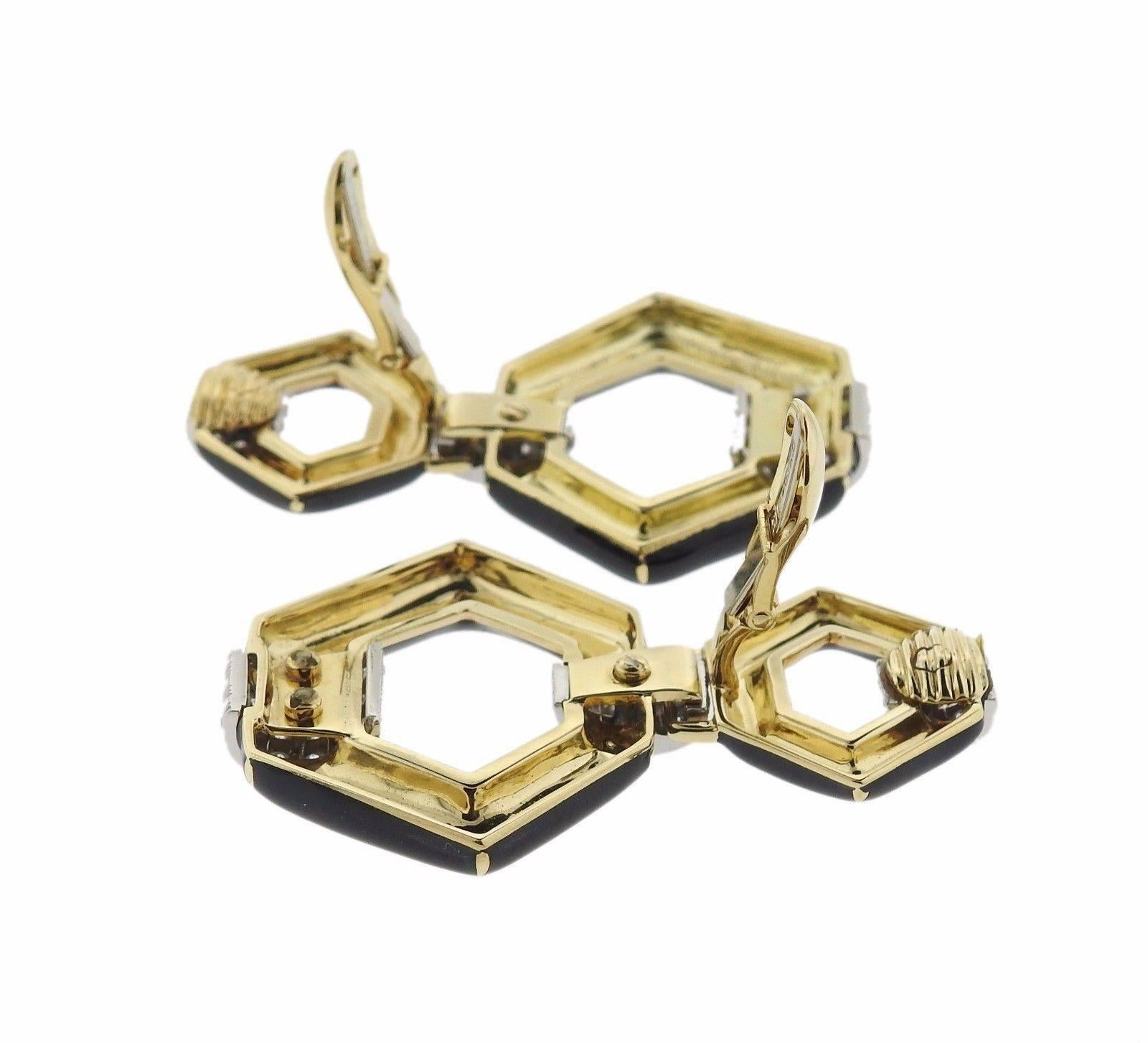 Women's David Webb Manhattan Minimalism Enamel Diamond Gold Drop Earrings