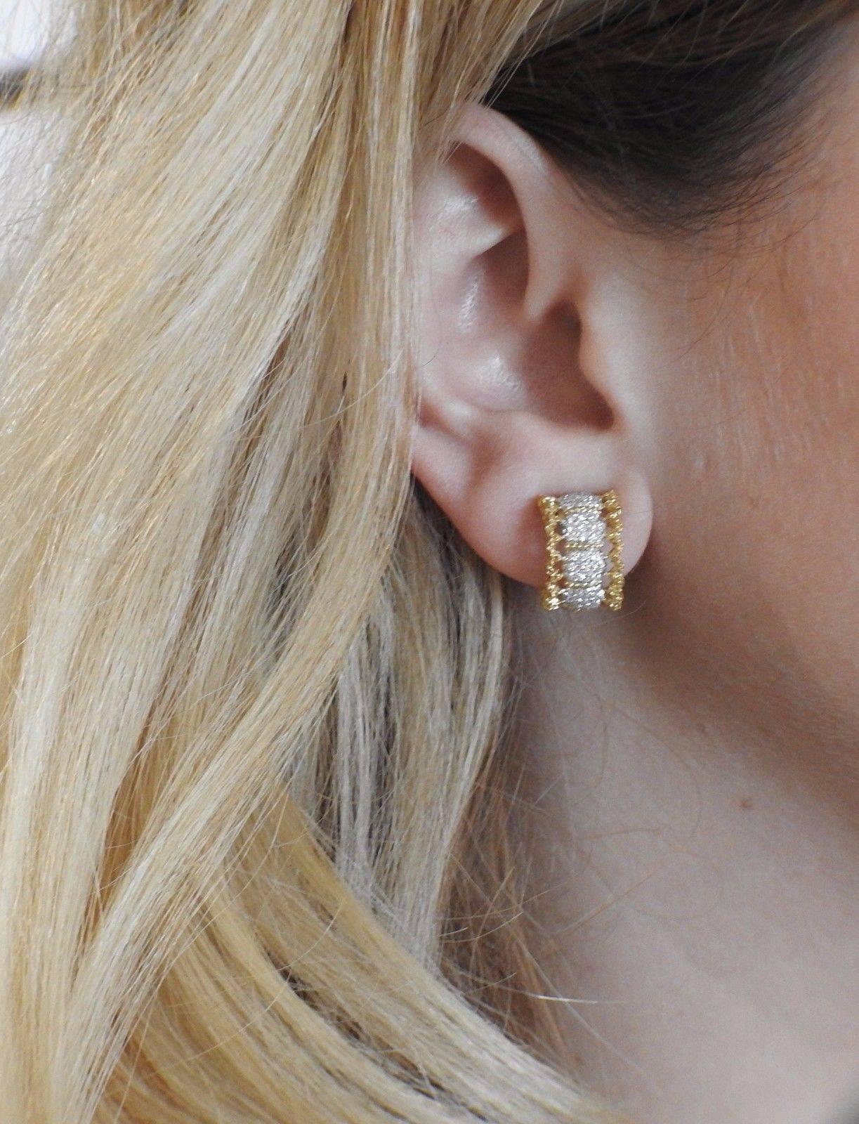 Women's Buccellati Diamond Gold Hoop Earrings For Sale