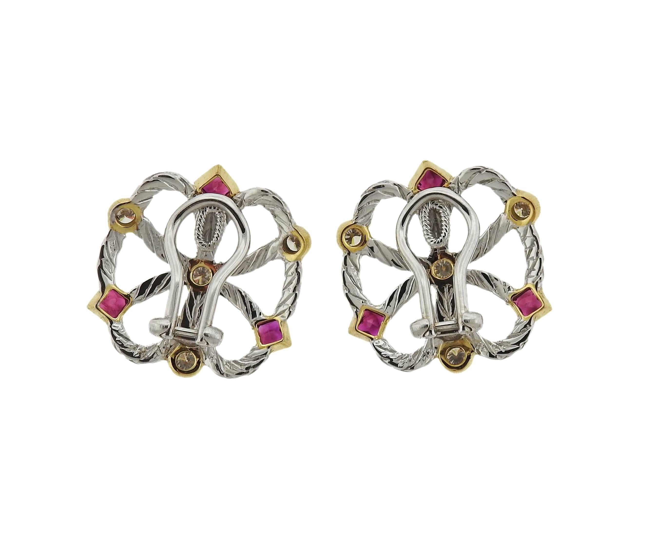 Women's Buccellati Ruby Diamond Gold Earrings